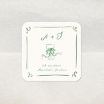 Sticker Carré Mariage à mâchoires vertes tiré à la main<br><div class="desc">Ce design adorable présente des éléments dessinés à la main et un texte fantaisiste en gras.</div>