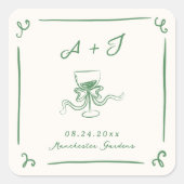 Sticker Carré Mariage à mâchoires vertes tiré à la main (Devant)