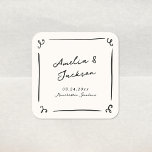 Sticker Carré Mariage à main fantaisiste<br><div class="desc">Ce design adorable présente des éléments dessinés à la main et un texte fantaisiste en gras.</div>