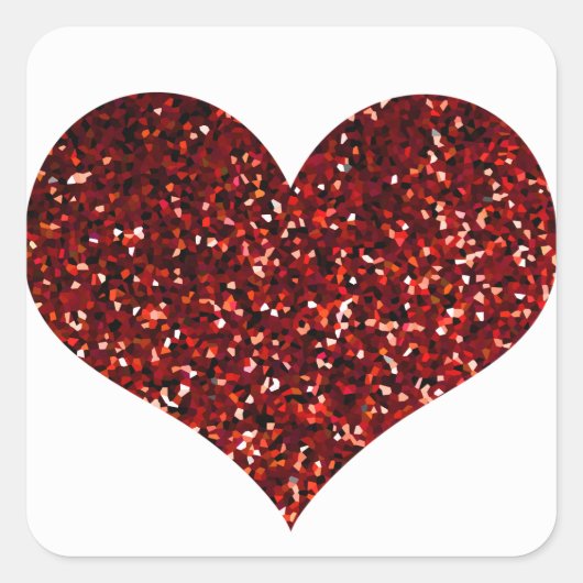 Sticker Carré Mariage à motif pailleté rouge scintillant coeur (Devant)