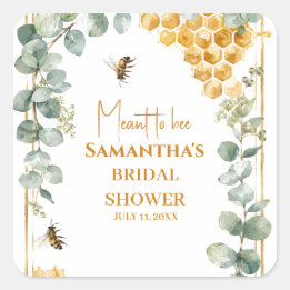 Sticker Carré Mariage Abeille à Miel Eucalyptus en Nid d'Abeille