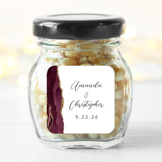 Sticker Carré Mariage Agate Bourgogne Or Script