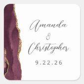 Sticker Carré Mariage Agate Bourgogne Or Script (Devant)