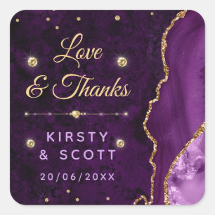 Sticker Carré Mariage agate et marbre pailleté violet et or