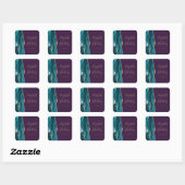 Sticker Carré Mariage Agate Geode Écriture Turquoise Or Violet (Feuille)