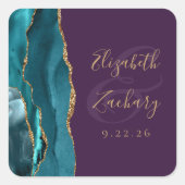Sticker Carré Mariage Agate Geode Écriture Turquoise Or Violet (Devant)