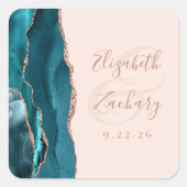 Sticker Carré Mariage Agate Géode Script Rose Doré Teinte Rose (Devant)
