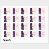 Sticker Carré Mariage Agate Géode Script Violet Rose Doré (Feuille)