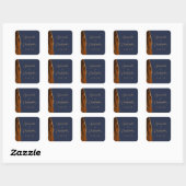 Sticker Carré Mariage Agate Orange Brûlé Or Script Bleu Nuit (Feuille)