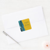 Sticker Carré Mariage Agate Script Sarcelle Or Jaune Moutarde (Enveloppe)