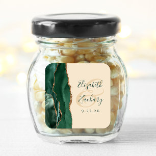 Sticker Carré Mariage Agate Script Vert Émeraude Or Champagne