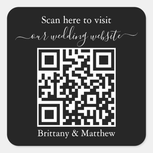 Sticker Carré Mariage Ajouter votre QR Code Website Black Sticke (Devant)