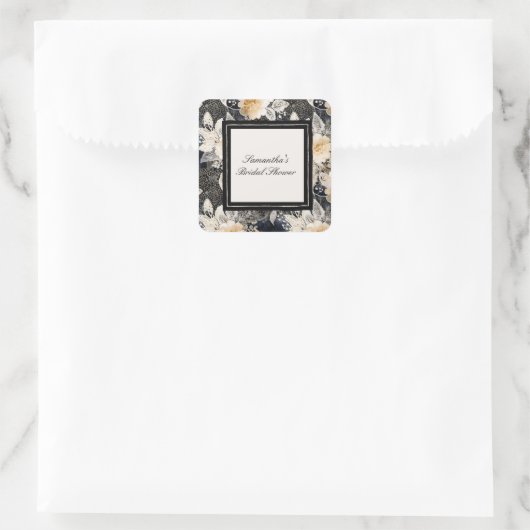 Sticker Carré Mariage animalier floral crème noir léopard (Sac)