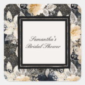 Sticker Carré Mariage animalier floral crème noir léopard (Devant)