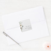 Sticker Carré Mariage Aquarelle moderne Fleurs blanches (Enveloppe)