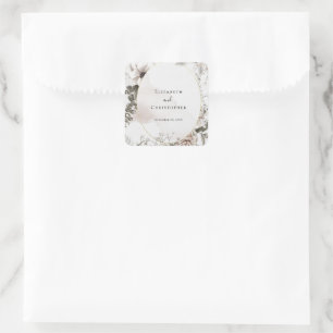 Sticker Carré Mariage aquarelle rose poudré gris floral