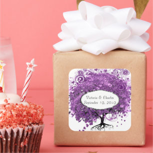 Sticker Carré Mariage Arbre à Feuille de Coeur Violet de la Forê