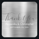 Sticker Carré Mariage argent luxe Favoriser Merci<br><div class="desc">Sceau Mariage Argent Favoriser Merci Sticker. Cet autocollant peut être customisé pour inclure votre nom et votre date de mariage et être utilisé pour sceller vos invitations de mariage ou sacs de faveur. Veuillez contacter le concepteur si vous souhaitez faire correspondre des éléments.</div>