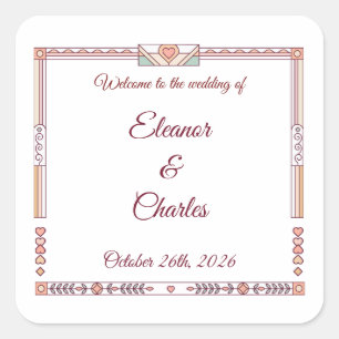 Sticker Carré Mariage Art Déco de Conte de Fées