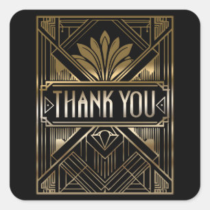 Sticker Carré Mariage Art Déco Luxe Noir et Or