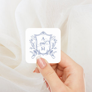 Sticker Carré Mariage au Crest Vintage Bleu Royal