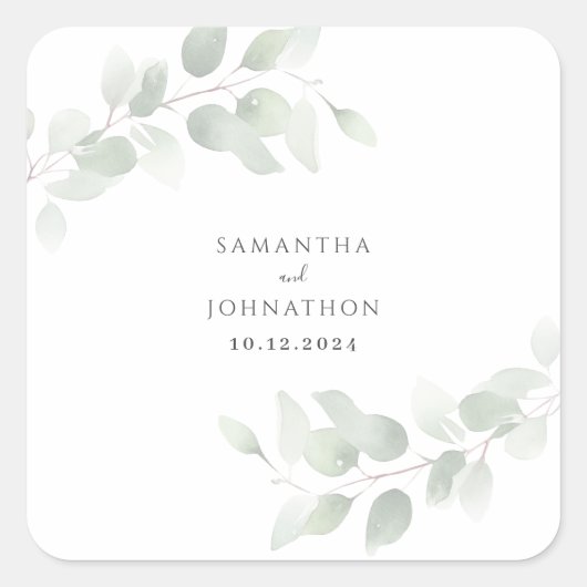 Sticker Carré Mariage au feuillage d'eucalyptus (Devant)