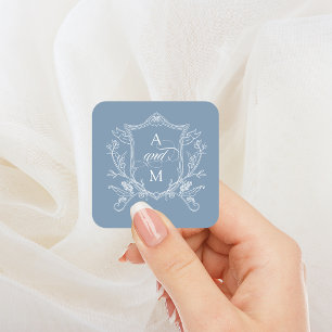 Sticker Carré Mariage au motif bleu poussiéreux vintage