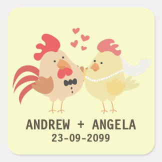 Sticker Carré Mariage au poulet de la ferme Économisez l'étiquet