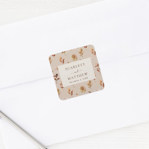 Sticker Carré Mariage aux Feuilles d'Automne Taupe