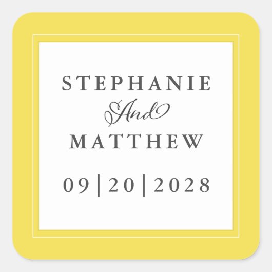 Sticker Carré Mariage blanc jaune Élégante calligraphie moderne (Devant)