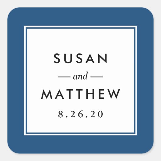 Sticker Carré Mariage bleu de la marine frontalière classique (Devant)