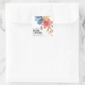 Sticker Carré Mariage bleu Fleur sauvage monogramme en gras (Sac)