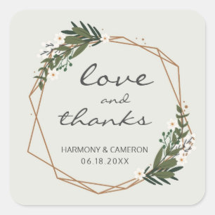 Sticker Carré Mariage Bohème Élégant Géométrique Doré avec Verdu