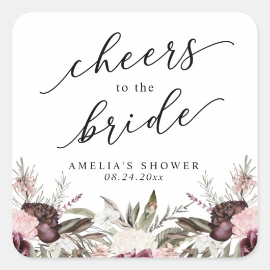 Sticker Carré Mariage Bohème Floral Bourguignon (Devant)