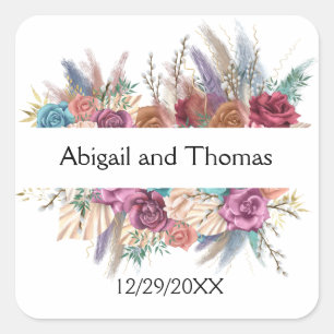 Sticker Carré Mariage Bohème Personnalisé Tendance Florale