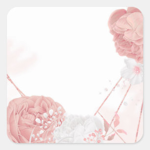 Sticker Carré mariage botanique de fleurs rose et blanche