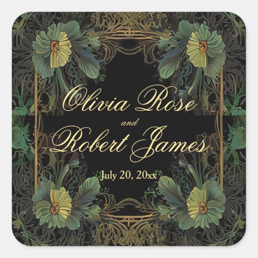 Sticker Carré Mariage botanique élégant victorien (Devant)