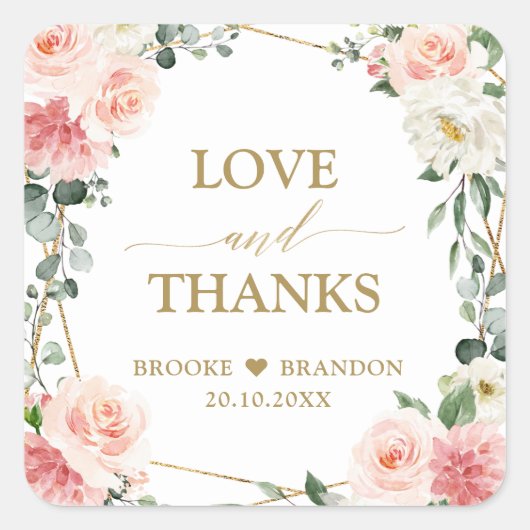 Sticker Carré Mariage botanique géométrique rose pâle (Devant)