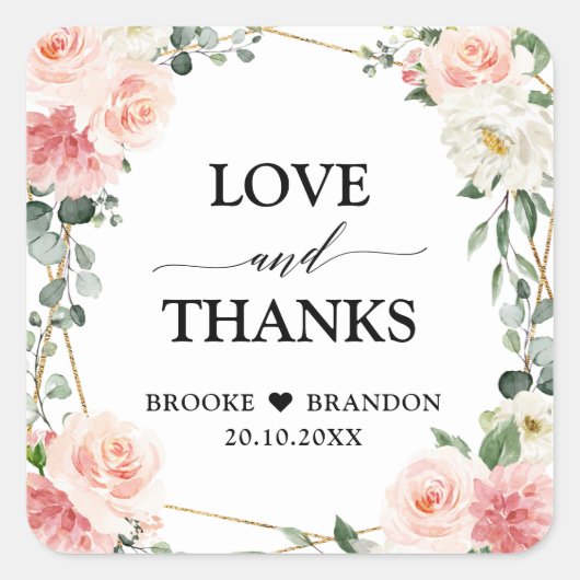 Sticker Carré Mariage botanique géométrique rose pâle (Devant)