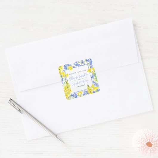 Sticker Carré mariage botanique jaune fleur sauvage (Enveloppe)