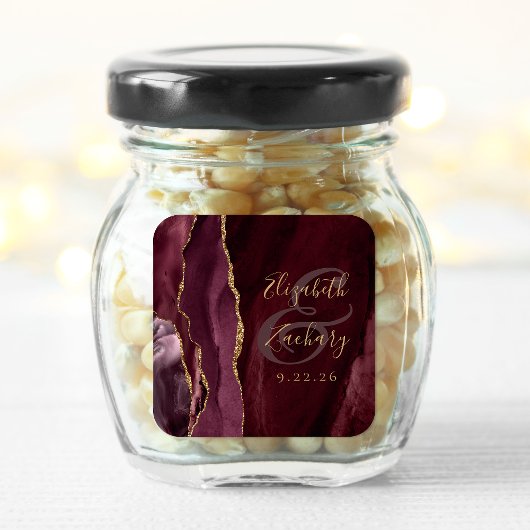 Sticker Carré Mariage Bourgogne Or Script Géode Agate