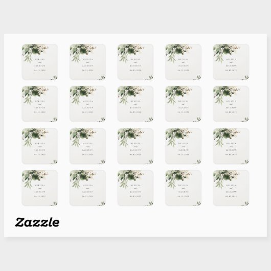 Sticker Carré Mariage Branches vertes (Feuille)