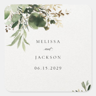 Sticker Carré Mariage Branches vertes