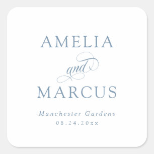 Sticker Carré Mariage Calligraphie Vintage Bleu Poussiéreux