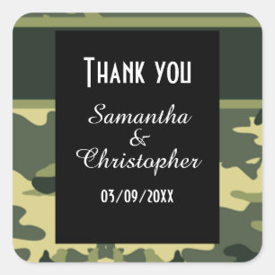 Sticker Carré Mariage camouflage vert merci