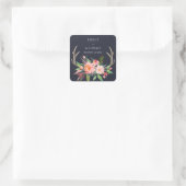 STICKER CARRÉ MARIAGE CAMPAGNARD FLORAL BOHO NAVY BLUSH ANTLER (Sac)
