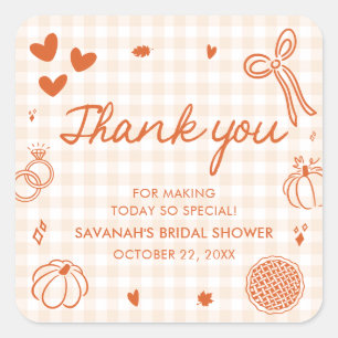 Sticker Carré Mariage Champêtre Orange Dessiné à la Main pour un