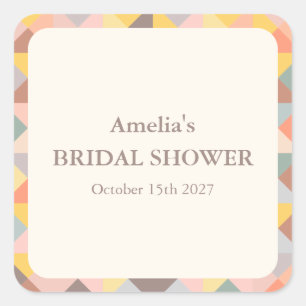 Sticker Carré Mariage Champêtre Personnalisé avec Motif Géométri