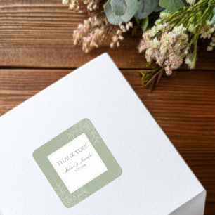 Sticker Carré Mariage Champêtre Sauge Vert et Blanc Moderne