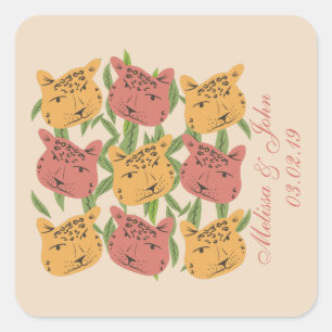 Sticker Carré Mariage Cheetah Fête de Fiançailles Plantes de la